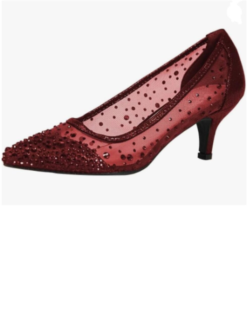 XYD Burgundy Pointed Closed Toe Slip On Graceful Mesh Pumps Rhinestone Shoes